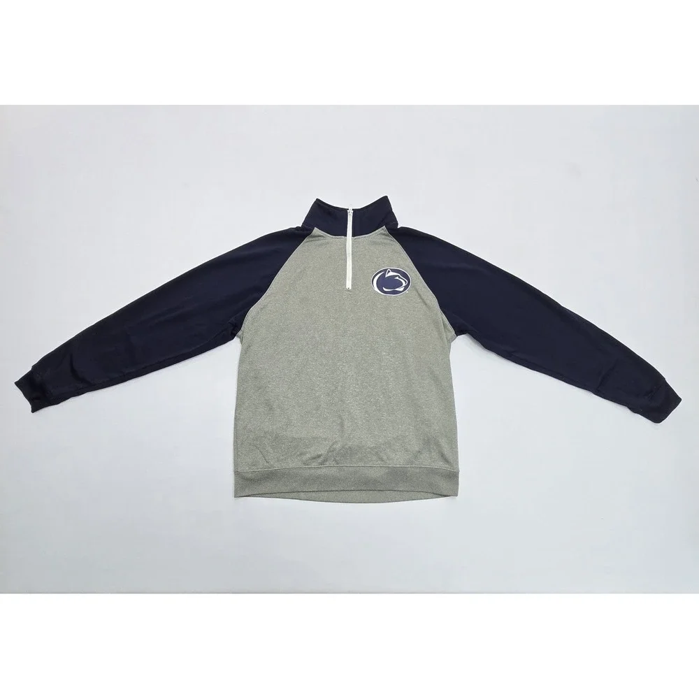 Penn State Nittany Lions Quarter Zip Pullover Sweatshirt Gray Navy Mens Large